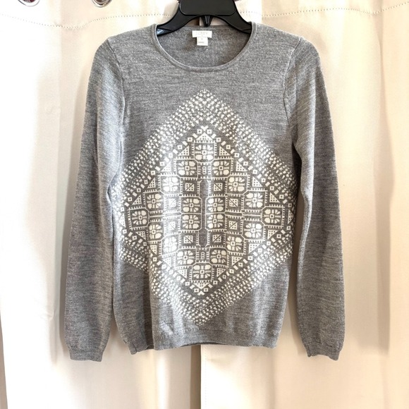 J Crew Women Sweater XS Merino Wool Preppy Nordic Print Outdoor Western 18891x - Picture 1 of 9